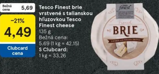 Tesco Finest brie vrstené s talianskou hľuzovkou