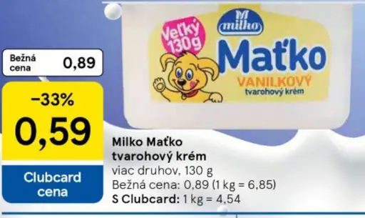 Milko Maťko vanilkový tvarohový krém