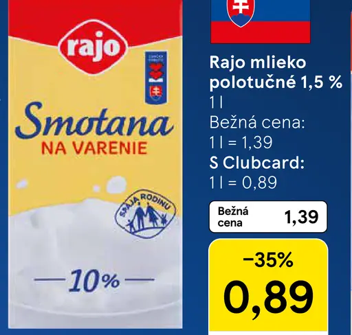 Rajo Mlieko polotučné 1,5%