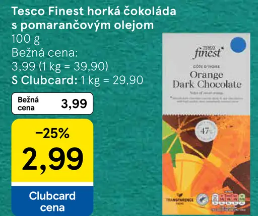 Tesco Finest horká čokoláda s pomarančovým olejom