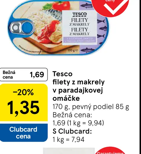 Tesco filety z makrely v paradajkovej omáčke