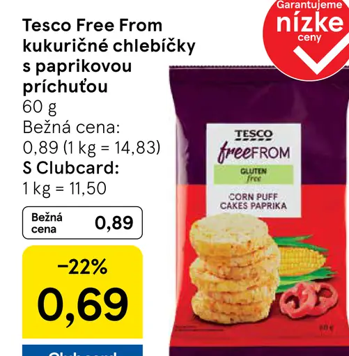 Tesco Free From kukuričné chlebíčky s paprikovou príchuťou
