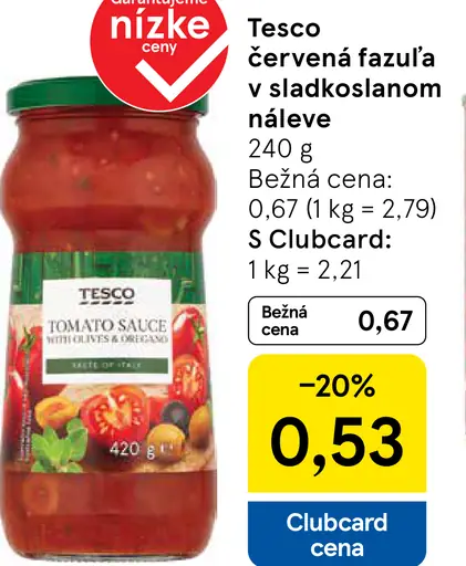 Tesco červená fazuľa v sladkoslanom náleve