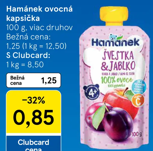 Hamánek ovocná kapsička švestka a jablko