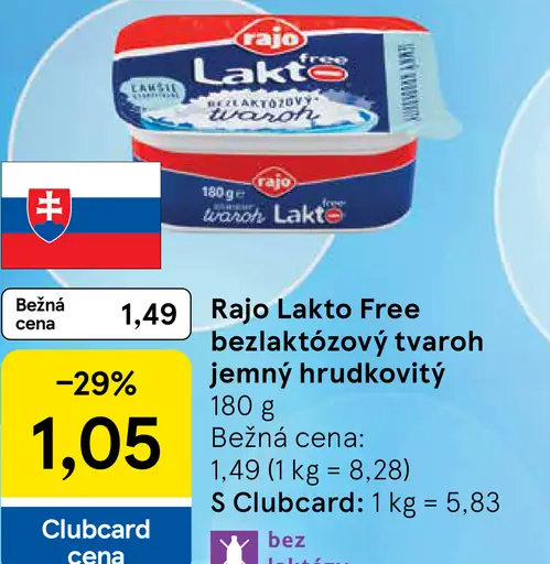 Rajo Lakto Free bezlaktózový tvaroh jemný hrudkovitý