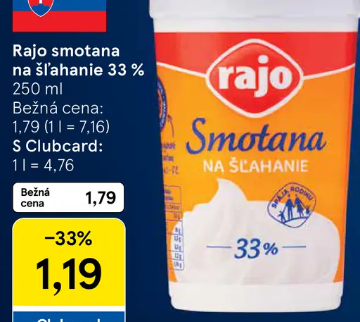 Rajo Smotana na šľahanie 33%