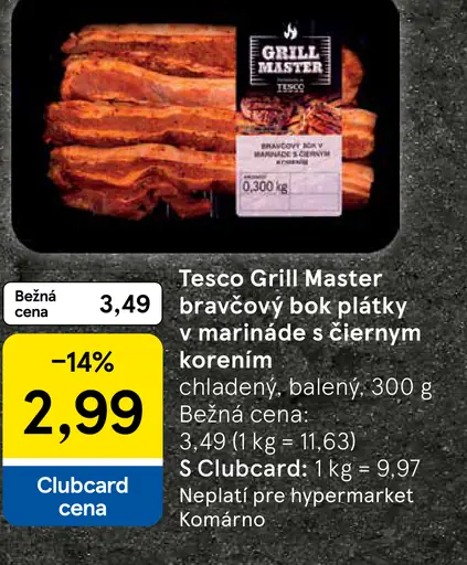 Tesco Grill Master bravčový bok plátky v marináde s čiernym korením