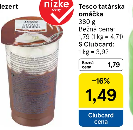 Tesco dezert s kakaovou príchuťou so šľahačkou