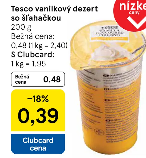 Tesco dezert s vanilkovou príchuťou so šľahačkou
