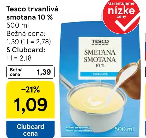Tesco trvanlivá smotana 10%