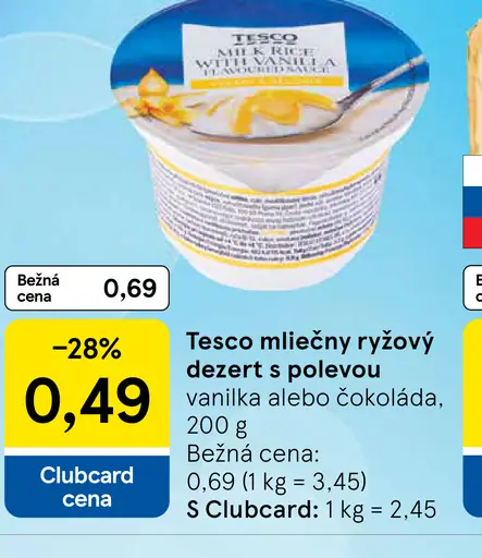 Tesco mliečny ryžový dezert s polevou