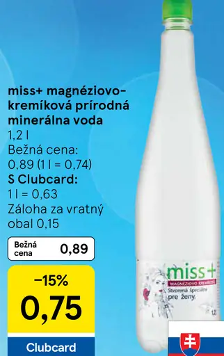 miss+ Magnéziovo kremíková prírodná minerálna voda