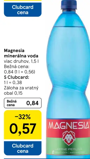Magnesia Prírodná minerálna voda neperlivá