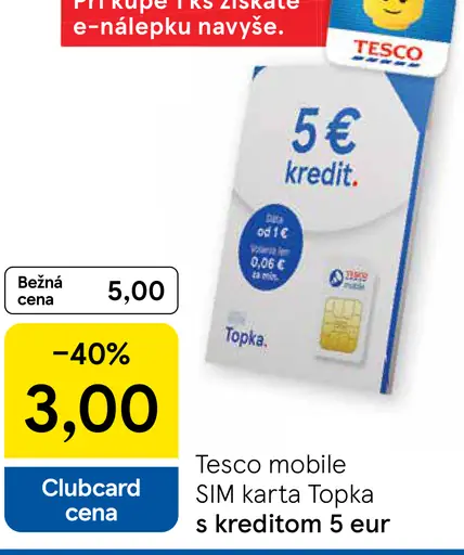 Tesco Mobile SIM karta Topka s kreditom 5 EUR