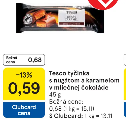 Tesco tyčinka s nugátom a karamelom v mliečnej čokoláde