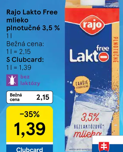 Rajo Lakto Free Mlieko plnotučné 3,5%