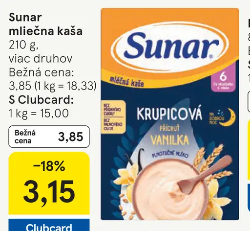 Sunar mliečna kaša krupicová vanilka