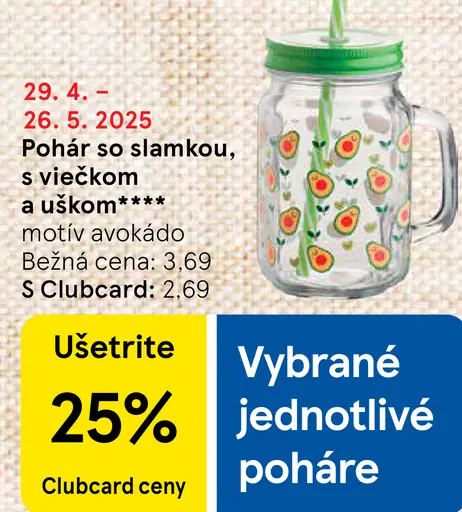 Pohár so slamkou, s viečkom - motív avokádo