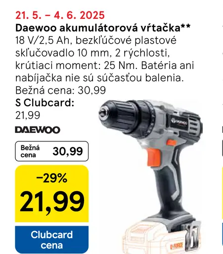 Daewoo akumulátorová vŕtačka