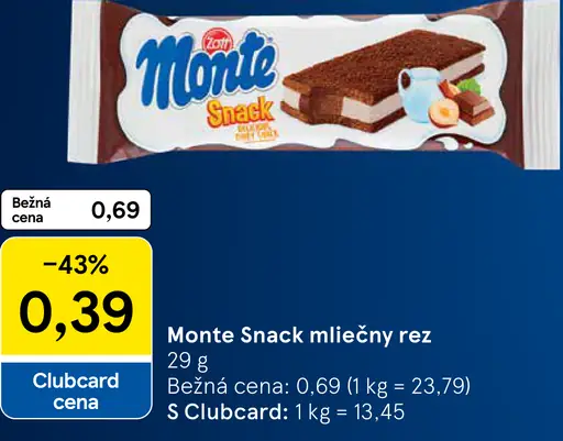 Monte snack mliečny rez