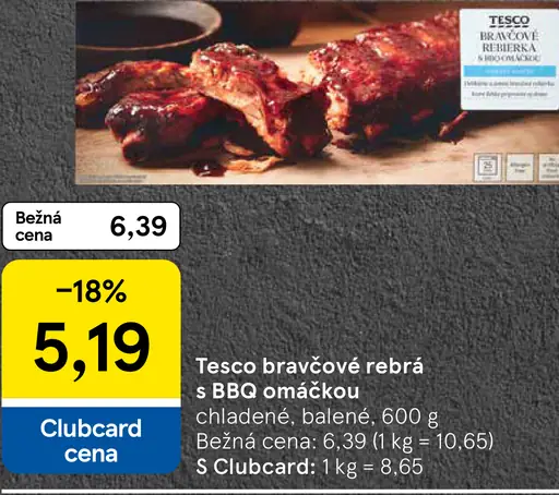 Tesco bravčové rebrá s BBQ omáčkou