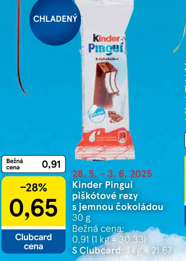 Kinder Pinguí Piškótové rezy s jemnou čokoládou