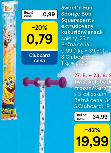 Sweet'n Fun Sponge Bob Squarepants extrudovaný kukuričný snack solený