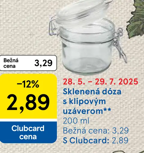 Sklenená dóza s klipovým uzáverom