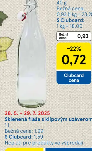 Sklenená fľaša s klipovým uzáverom