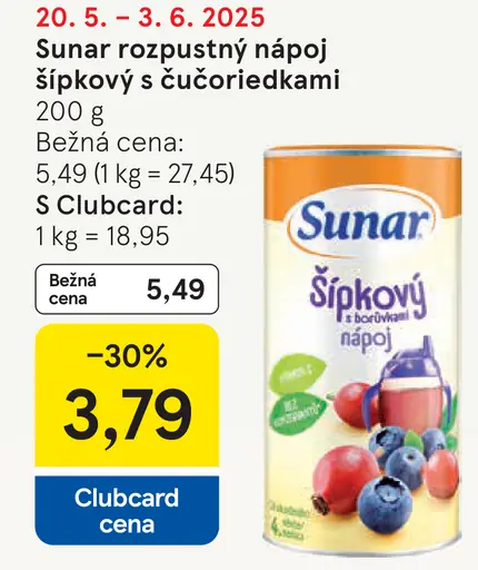 Sunar Rozpustný nápoj šípkový s čučoriedkami