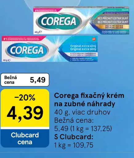 Corega Fixačný krém na zubné náhrady bez príchuti extra silný