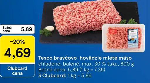 Tesco bravčovo-hovädzie mleté mäso