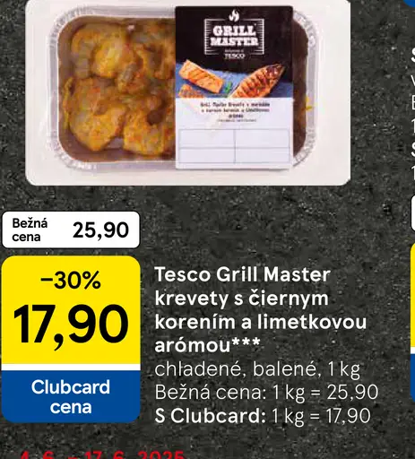 Tesco Grill Master krevety s čiernym korením a limetkovou arómou