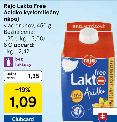 Rajo Lakto Free Acidko kyslomliečny nápoj vanilka