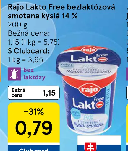 Rajo Lakto Free bezlaktózová smotana kyslá 14%