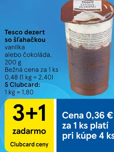Tesco dezert s vanilkovou príchuťou so šľahačkou