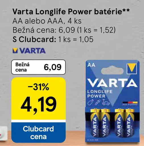 Varta Longlife Power batérie AA