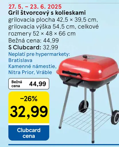 Grill štvorcový s kolieskami