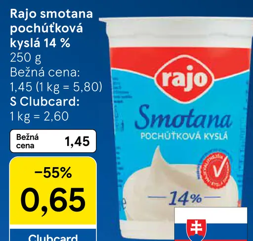Rajo Smotana pochúťková kyslá 14%