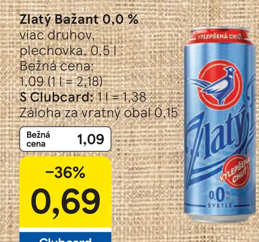 Zlatý Bažant 0,0% plechovka