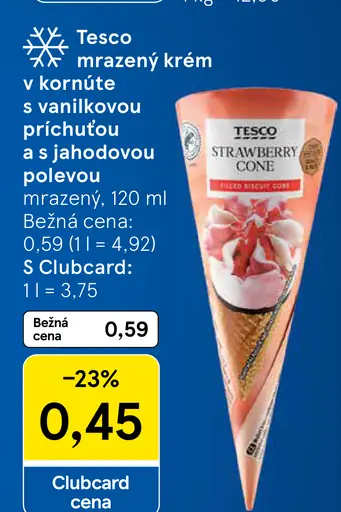 Tesco mrazený krém s vanilkovou príchuťou a jahodovou polevou