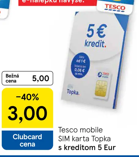 Tesco mobile SIM karta s kreditom 5 Eur