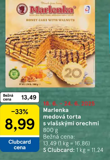 Marlenka Medová torta s vlašskými orechmi