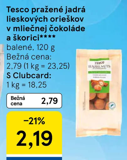 Tesco pražené jadrá arašidov v mliečnej čokoláde