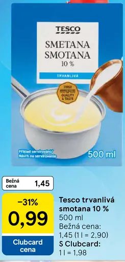 Tesco trvanlivá smotana 10%