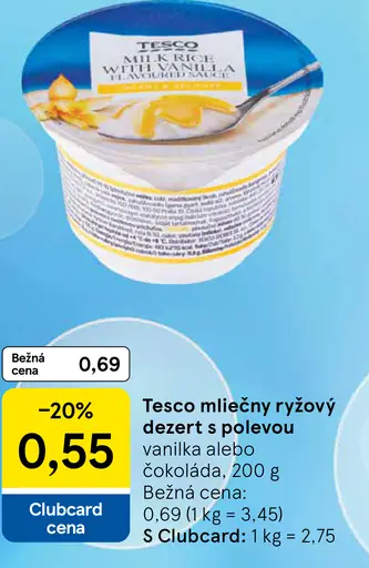 Tesco mliečny ryžový dezert s polevou