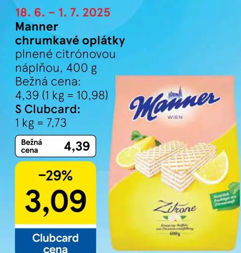 Manner chrumkavé oplátky plnené citrónovou náplňou