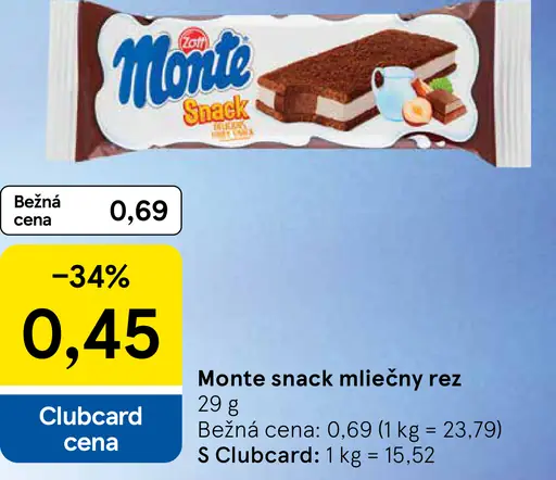 Monte snack mliečny rez