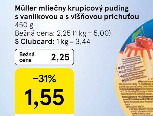 Müller Mliečny krupicový puding s vanilkovou a s višňovou príchuťou