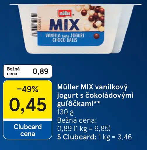 Müller MIX vanilkový jogurt s čokoládovými guľôčkami
